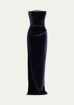 Pamella RolandStrapless Crystal Embellished Velvet Column Gown