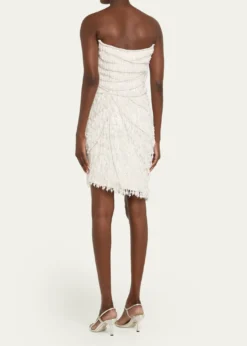 Pamella RolandStrapless Fringe Embroidered Tulle Mini Cocktail Dress