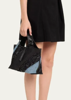 3.1 Phillip LimPatchwork Lace & Denim Mini Market Tote Bag