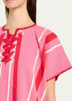 Pippa HoltTwo-Panel Striped Midi Kaftan with Laced Detailing