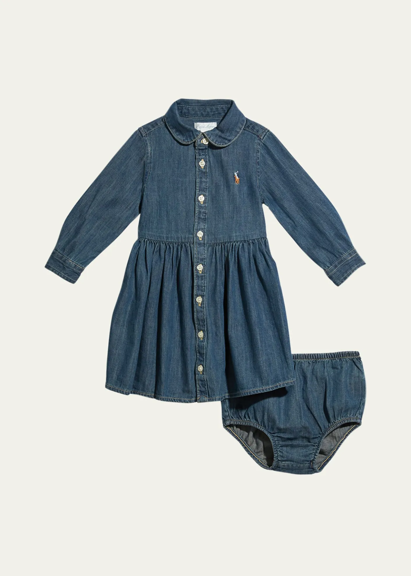 Polo Ralph LaurenGirl's Belted Fit-and-Flare Denim Shirtdress, Size 3M-24M