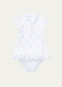 Polo Ralph LaurenLogo Embroidery Ruffle Hem Polo Dress With Bloomers, Size 6M-24M