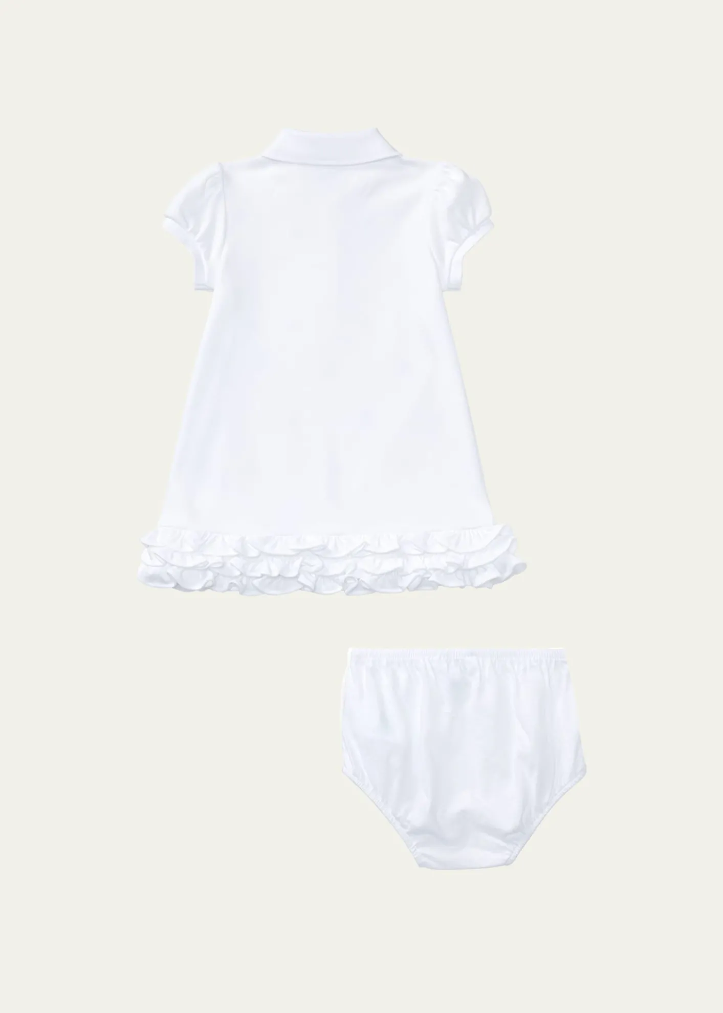 Polo Ralph LaurenLogo Embroidery Ruffle Hem Polo Dress With Bloomers, Size 6M-24M