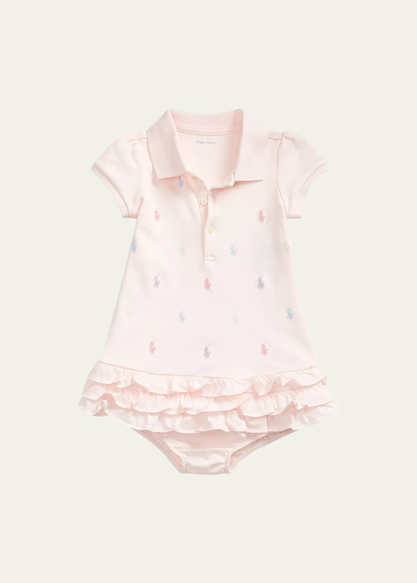 Polo Ralph LaurenRuffled Embroidered Polo Dress With Solid Bloomers, Size 3M-24M