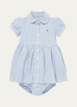 Polo Ralph LaurenYarn-Dyed Oxford Mesh Stripe Dress w/ Matching Bloomers, Size 3M-24M