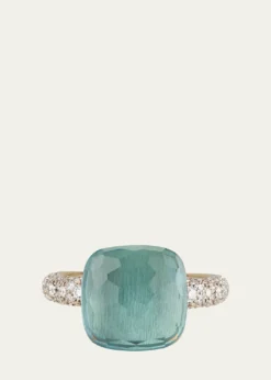 Pomellato18K White Gold Nudo Maxi Sky Blue Topaz Diamond Ring