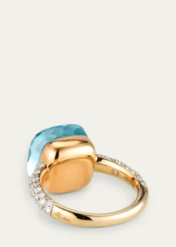 Pomellato18K White Gold Nudo Maxi Sky Blue Topaz Diamond Ring