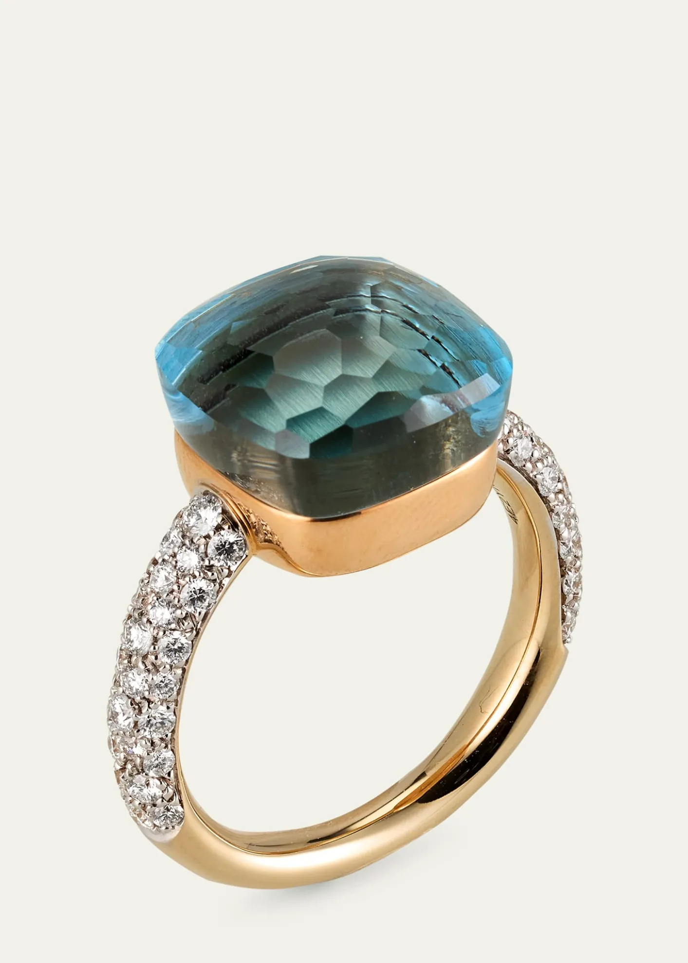 Pomellato18K White Gold Nudo Maxi Sky Blue Topaz Diamond Ring