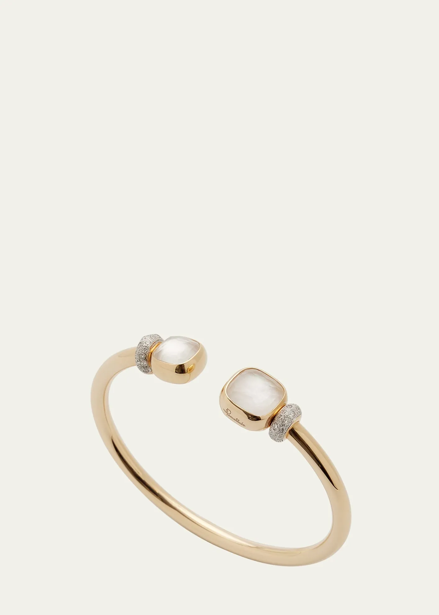 PomellatoNudo Classic and Petit Rose Gold Bangle with White Topaz and Mother-of-Pearl, Size M
