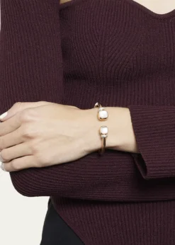 PomellatoNudo Classic and Petit Rose Gold Bangle with White Topaz and Mother-of-Pearl, Size M