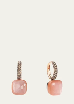 PomellatoNudo Classic Rose Gold Orange Moonstone and Brown Diamond Earrings