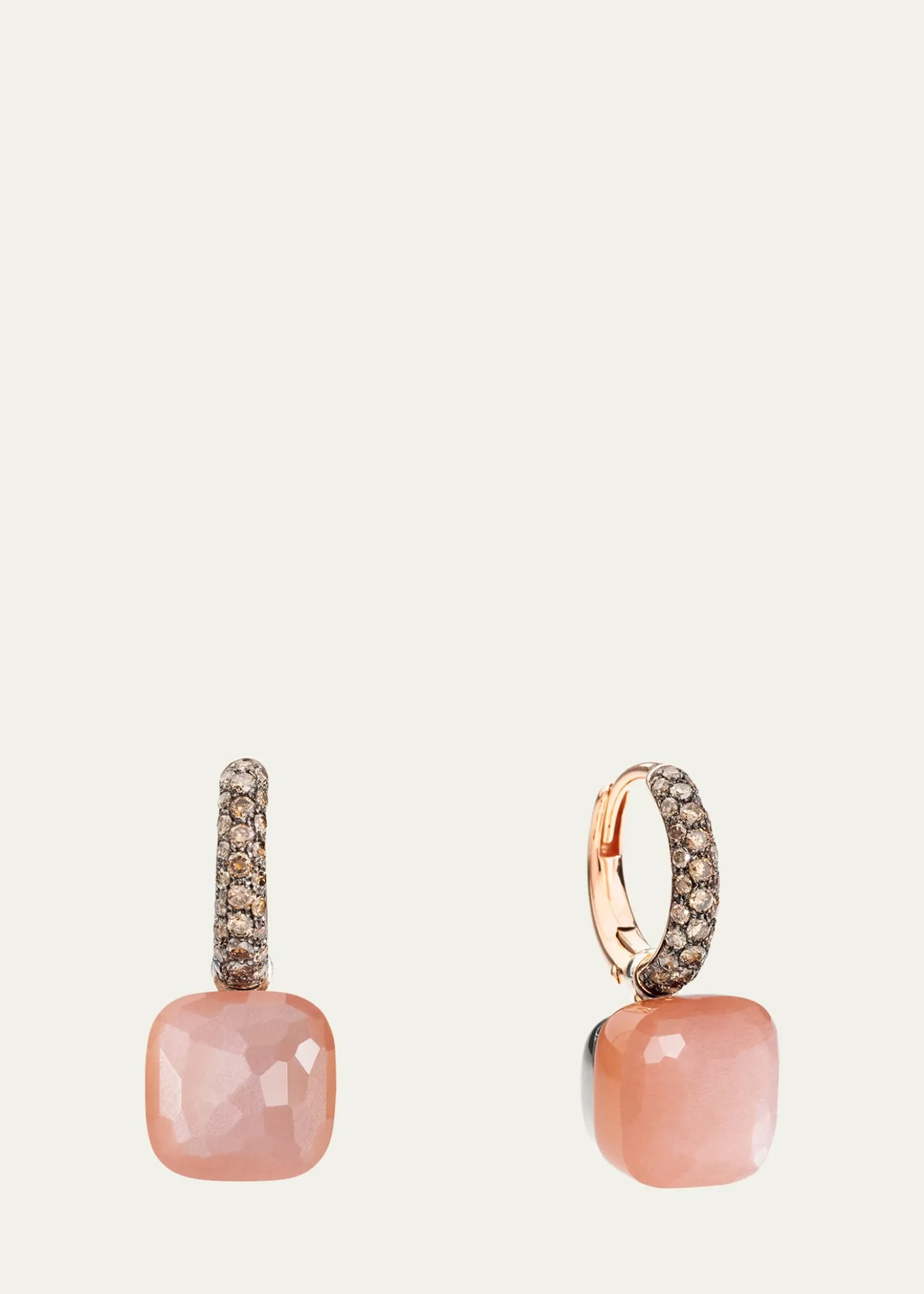 PomellatoNudo Classic Rose Gold Orange Moonstone and Brown Diamond Earrings