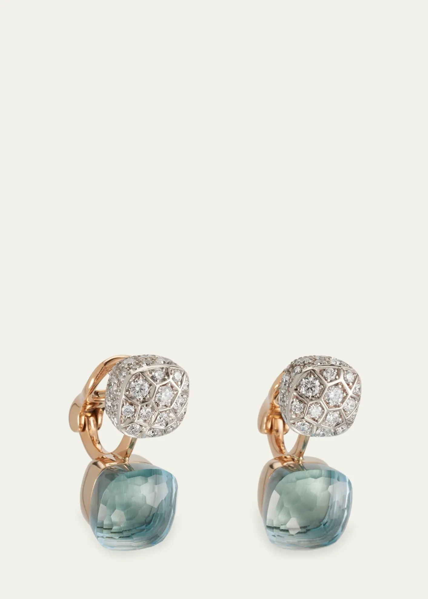 PomellatoNudo 18K Rose Gold Blue Topaz and Diamond Double Drop Earrings