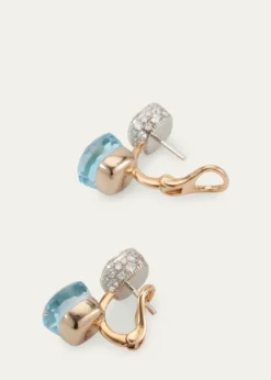 PomellatoNudo 18K Rose Gold Blue Topaz and Diamond Double Drop Earrings