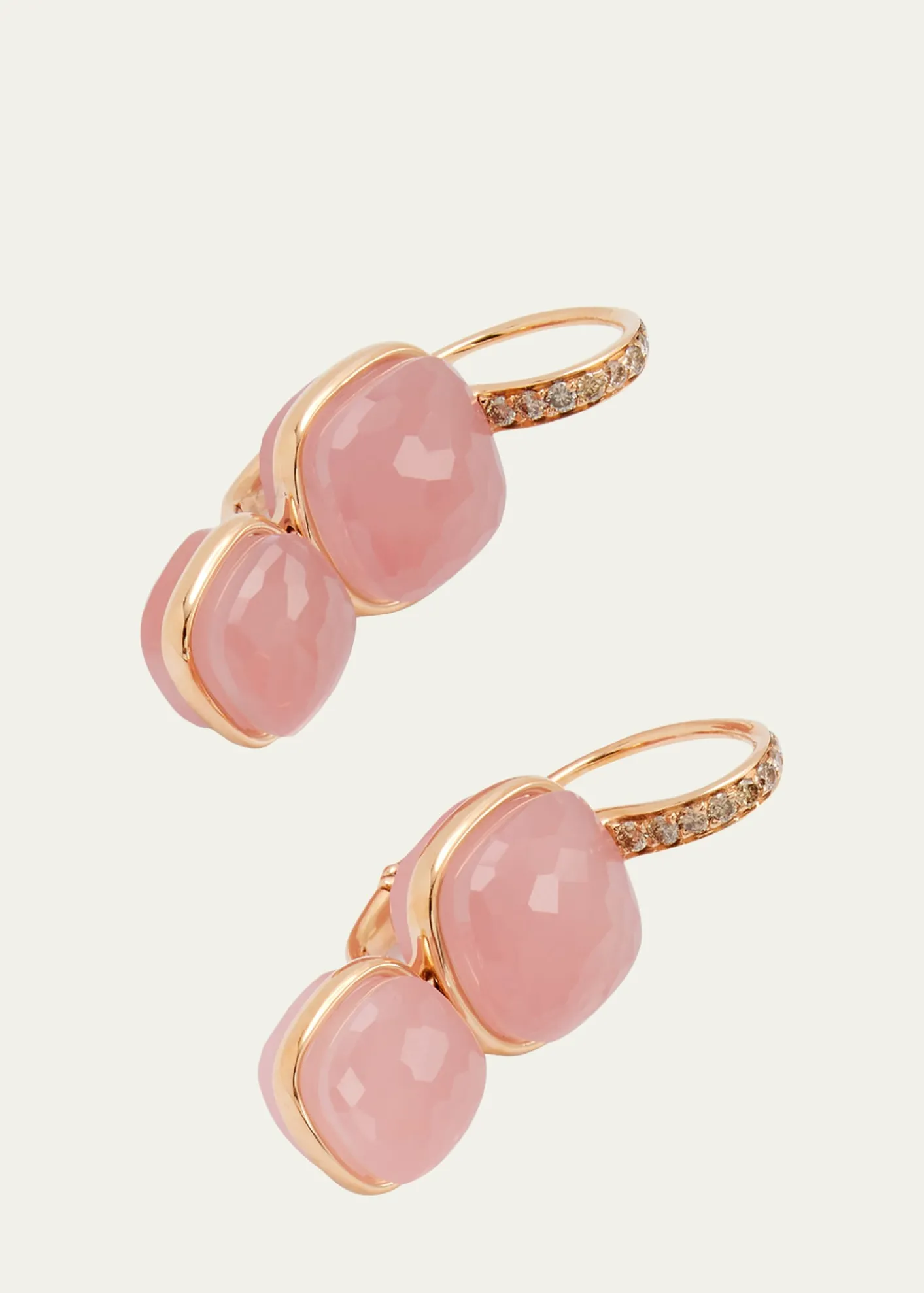 PomellatoNudo 18K Rose Gold Rose Quartz Brown Diamond Pendant Earring