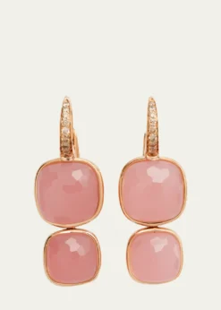 PomellatoNudo 18K Rose Gold Rose Quartz Brown Diamond Pendant Earring