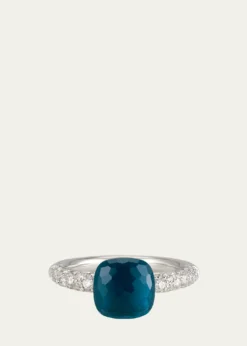 PomellatoNudo Petite 18K Gold Ring with London Blue Topaz and Diamonds