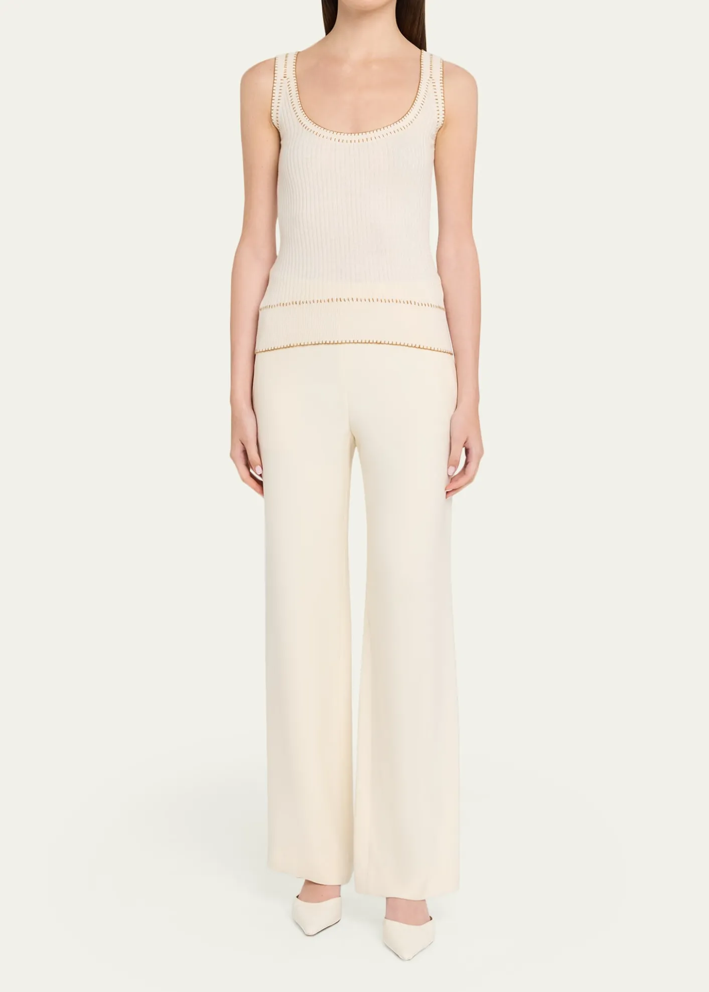 Prabal GurungBlanket-Stitch Silk-Cashmere Rib Scoop-Neck Tank Top