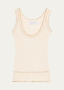 Prabal GurungBlanket-Stitch Silk-Cashmere Rib Scoop-Neck Tank Top