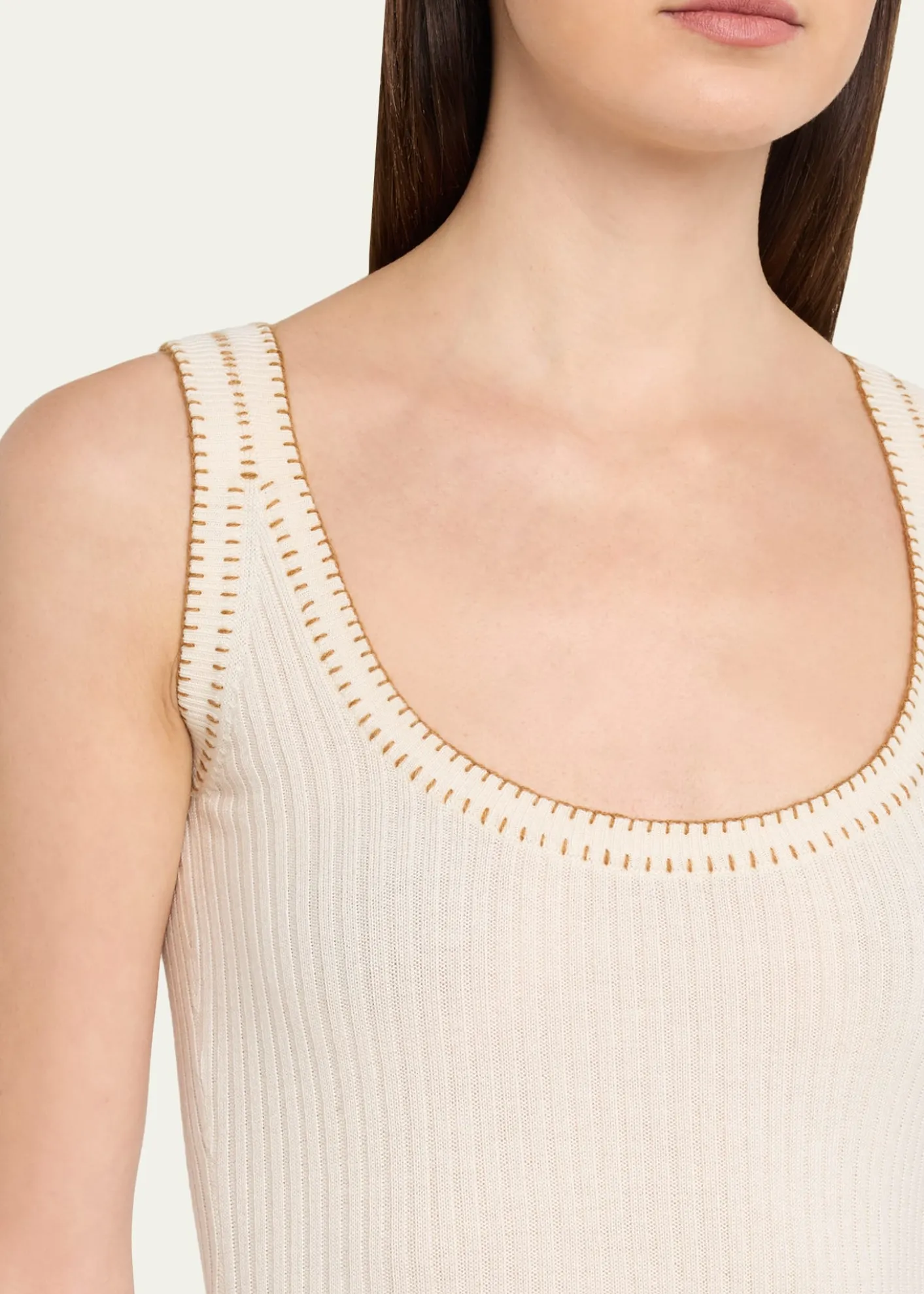 Prabal GurungBlanket-Stitch Silk-Cashmere Rib Scoop-Neck Tank Top