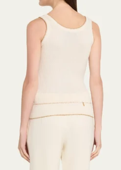 Prabal GurungBlanket-Stitch Silk-Cashmere Rib Scoop-Neck Tank Top