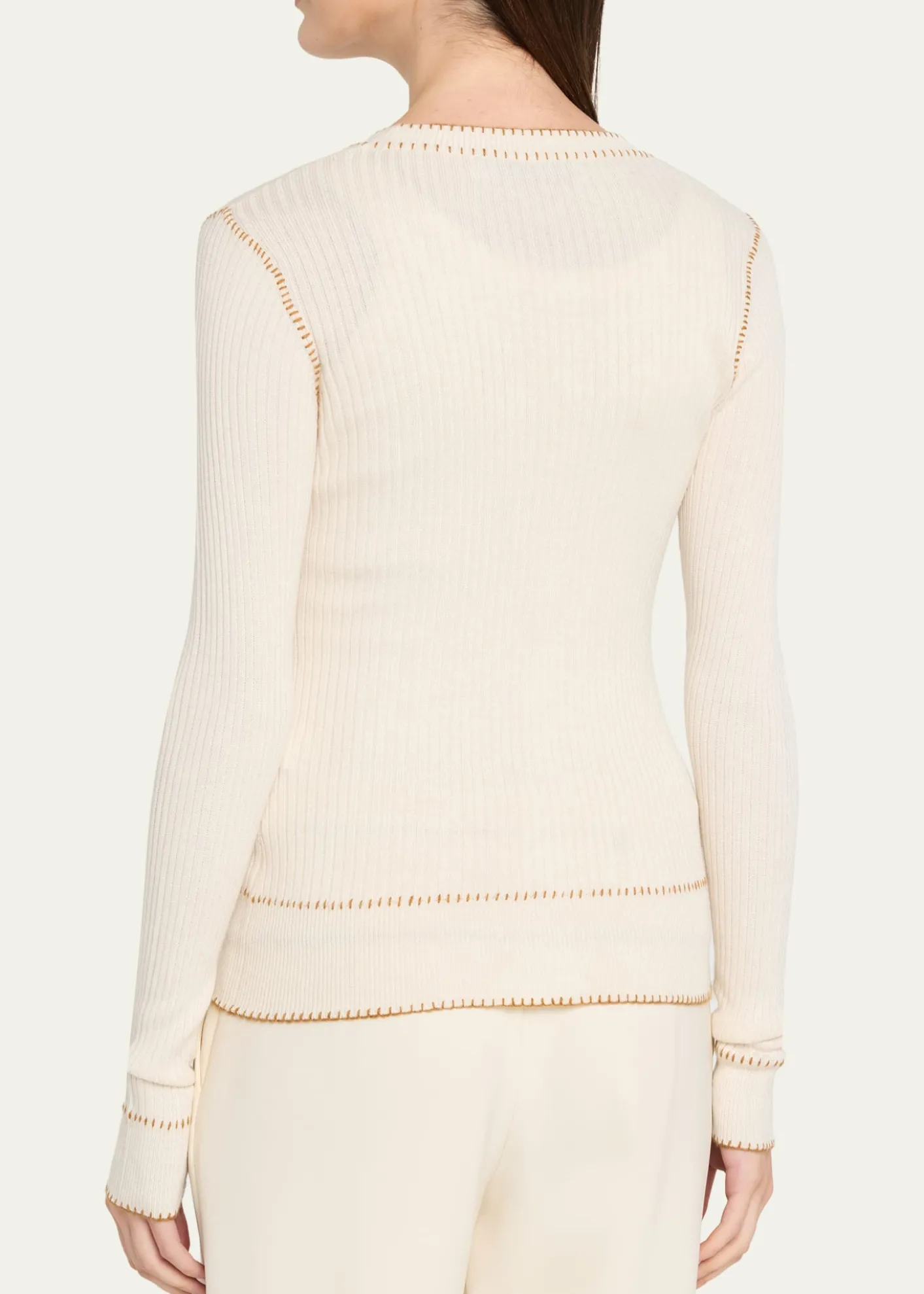 Prabal GurungBlanket Stitched Silk-Cashmere Rib V-Neck Cardigan