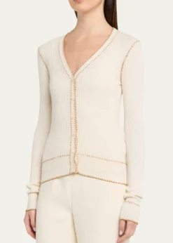 Prabal GurungBlanket Stitched Silk-Cashmere Rib V-Neck Cardigan