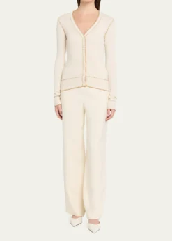 Prabal GurungBlanket Stitched Silk-Cashmere Rib V-Neck Cardigan