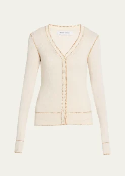 Prabal GurungBlanket Stitched Silk-Cashmere Rib V-Neck Cardigan