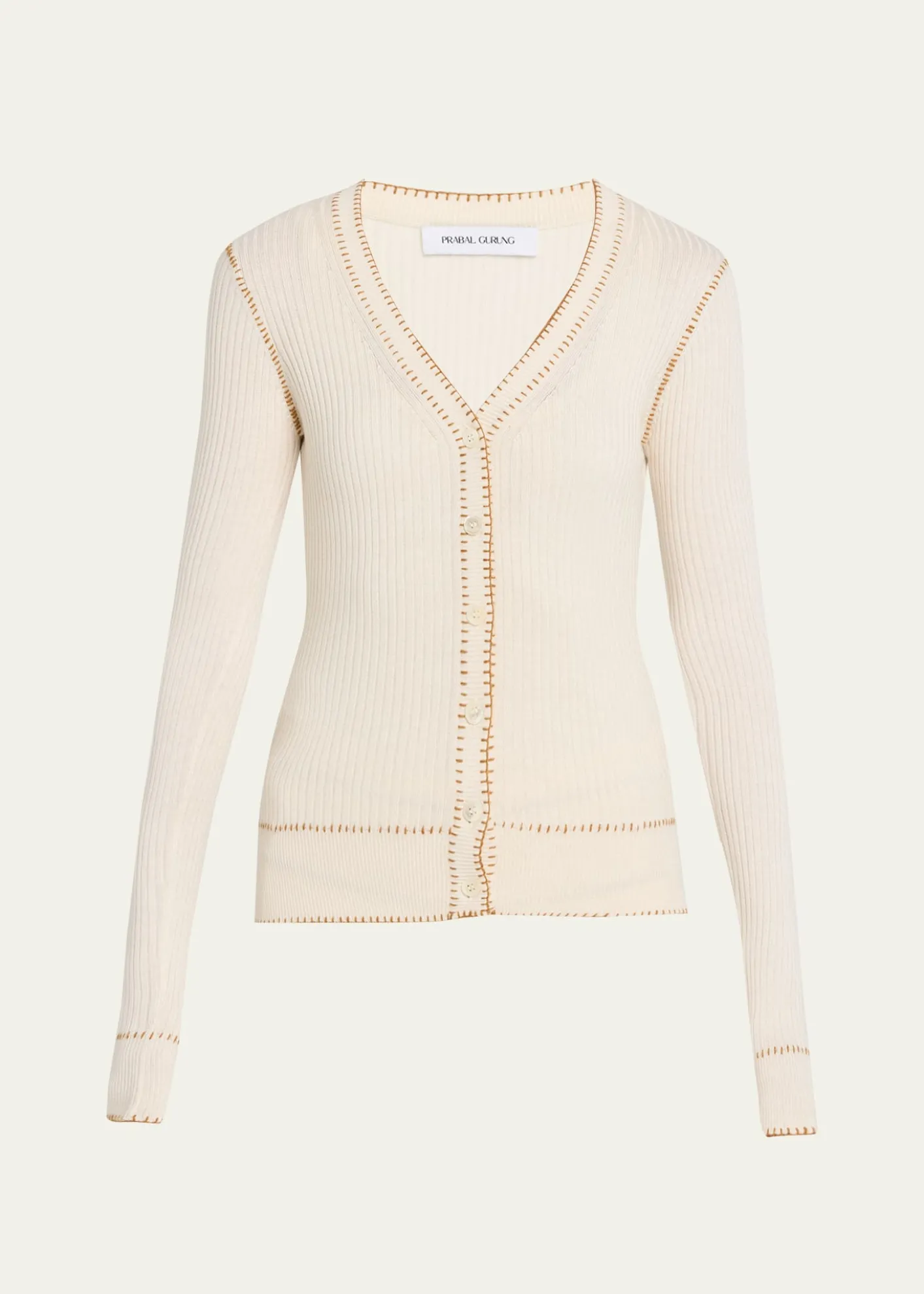 Prabal GurungBlanket Stitched Silk-Cashmere Rib V-Neck Cardigan