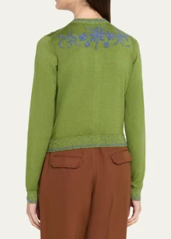 Prabal GurungEmbroidered Silk-Cashmere Crewneck Cardigan