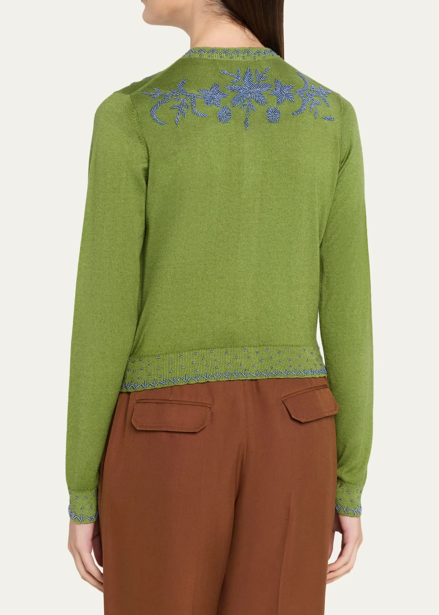 Prabal GurungEmbroidered Silk-Cashmere Crewneck Cardigan