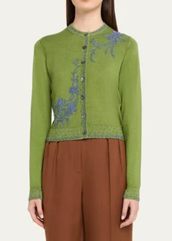 Prabal GurungEmbroidered Silk-Cashmere Crewneck Cardigan