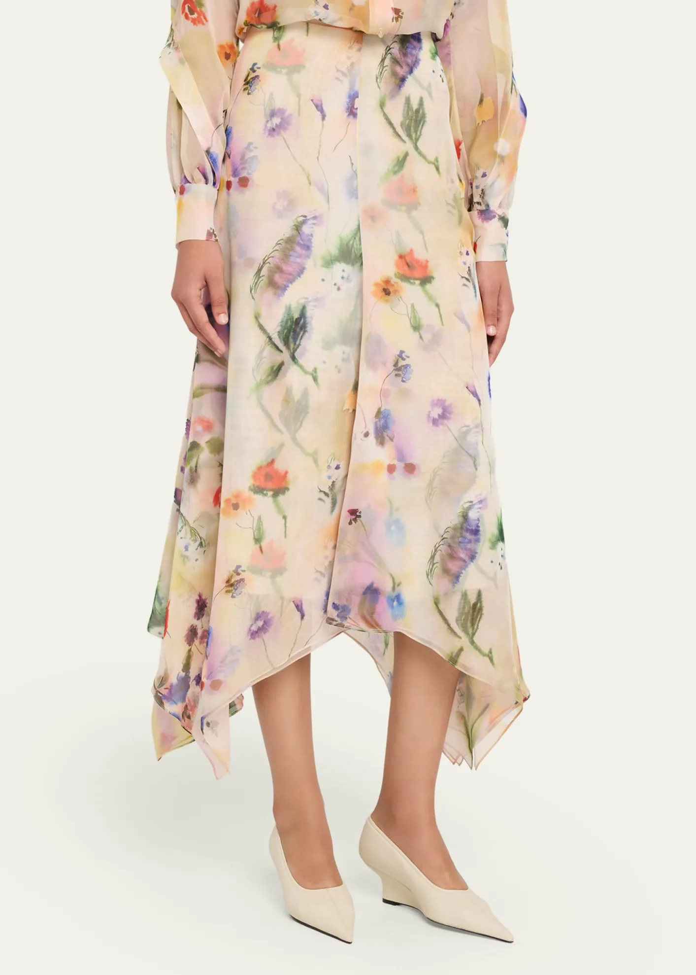 Prabal GurungFloral-Print Handkerchief Hem Skirt