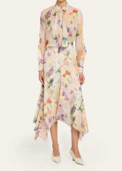 Prabal GurungFloral-Print Handkerchief Hem Skirt
