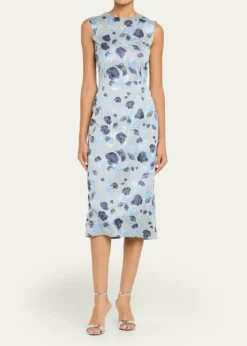 Prabal GurungMetallic Floral Jacquard Sleeveless Midi Dress