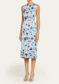 Prabal GurungMetallic Floral Jacquard Sleeveless Midi Dress
