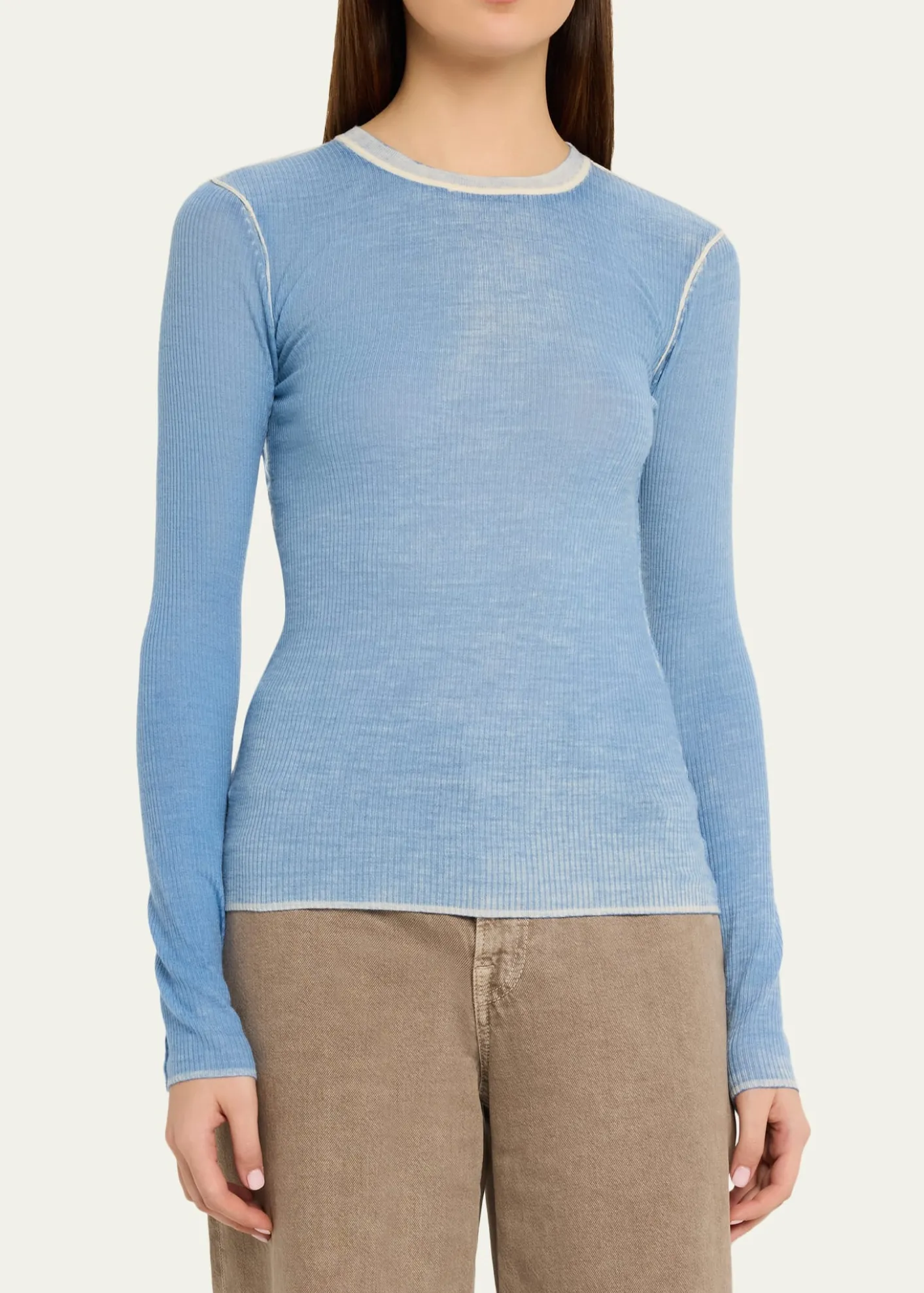 6397Printed Long-Sleeve Crewneck Top