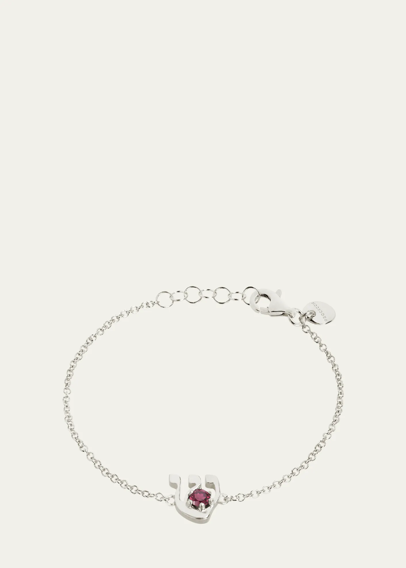Procaccia Jewelry18K Gold Hebrew SHIN Ruby Initial Bracelet, 6.7"L