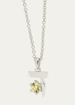 Procaccia Jewelry18K Gold Hebrew DALET Yellow Sapphire Initial Necklace, 18"L