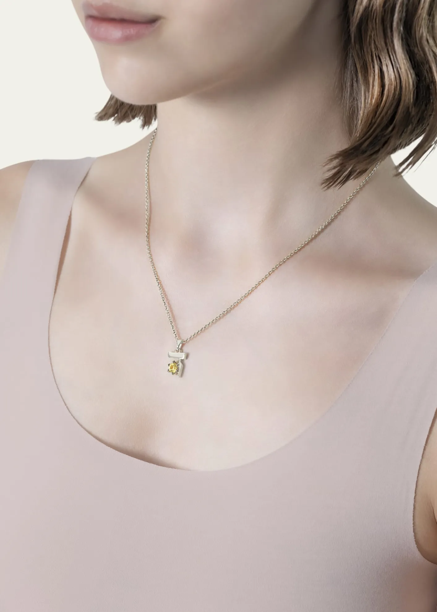 Procaccia Jewelry18K Gold Hebrew DALET Yellow Sapphire Initial Necklace, 18"L