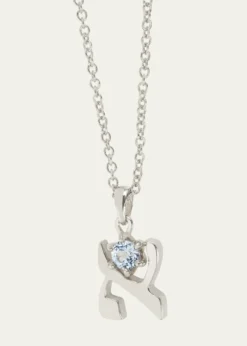 Procaccia Jewelry18K Gold Hebrew ALEF Aquamarine Initial Necklace, 18
