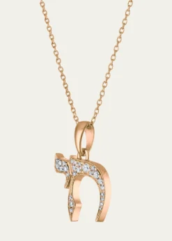 Procaccia Jewelry18K Rose Gold Diamond Pave Chai Necklace