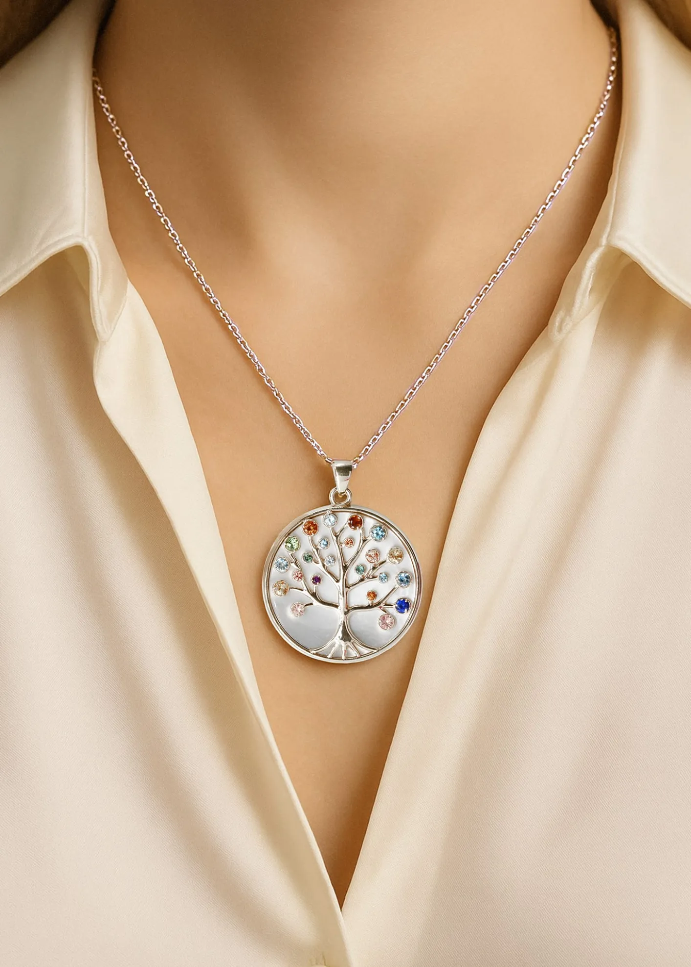 Procaccia Jewelry18K White Gold Tree of Life Medallion Necklace