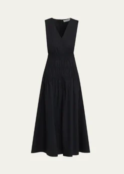 Proenza Schouler White LabelLoren Sleeveless Ruched Waist Cotton Midi Dress