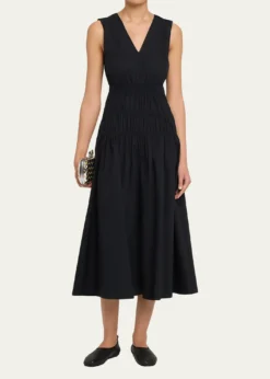 Proenza Schouler White LabelLoren Sleeveless Ruched Waist Cotton Midi Dress