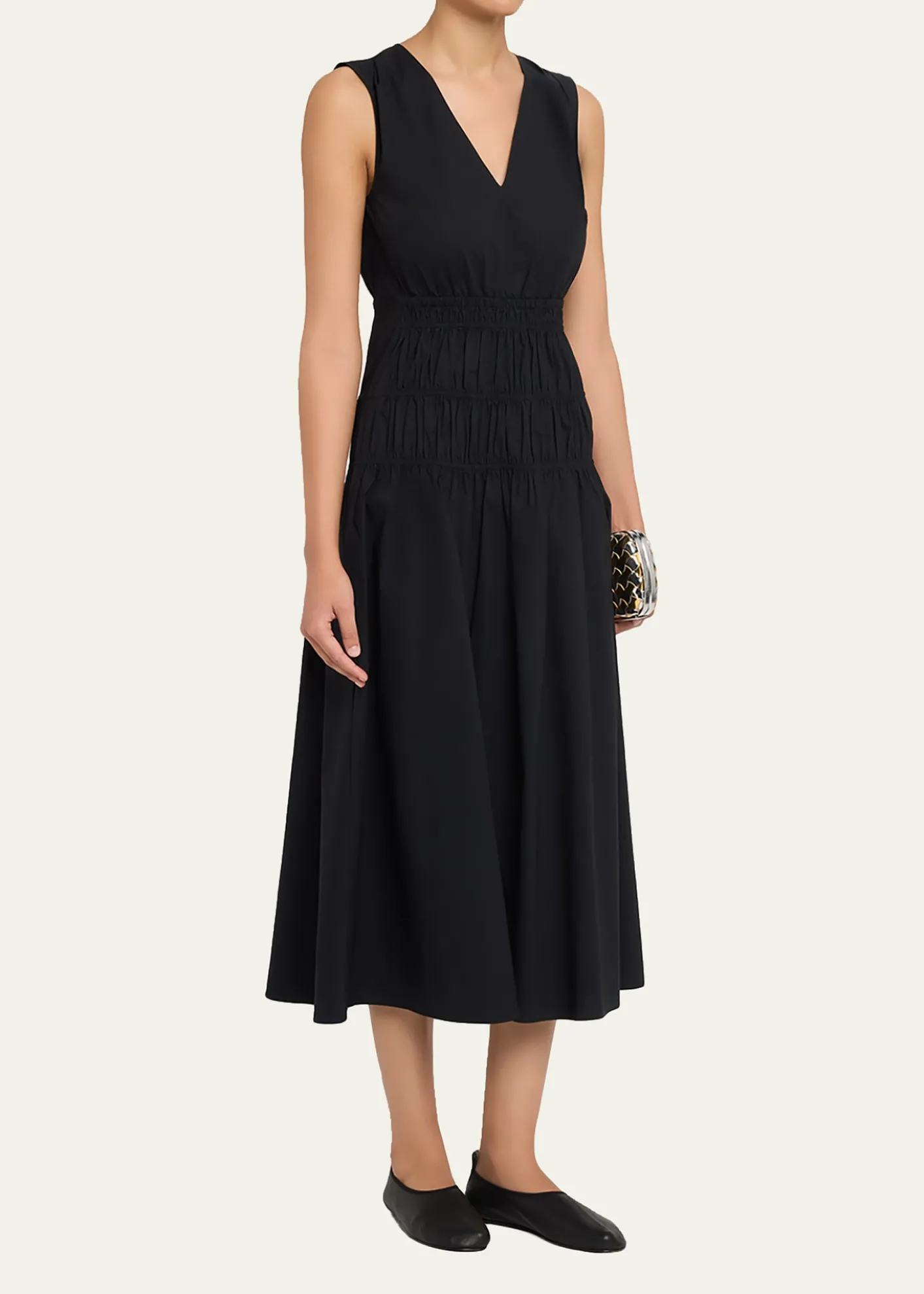 Proenza Schouler White LabelLoren Sleeveless Ruched Waist Cotton Midi Dress