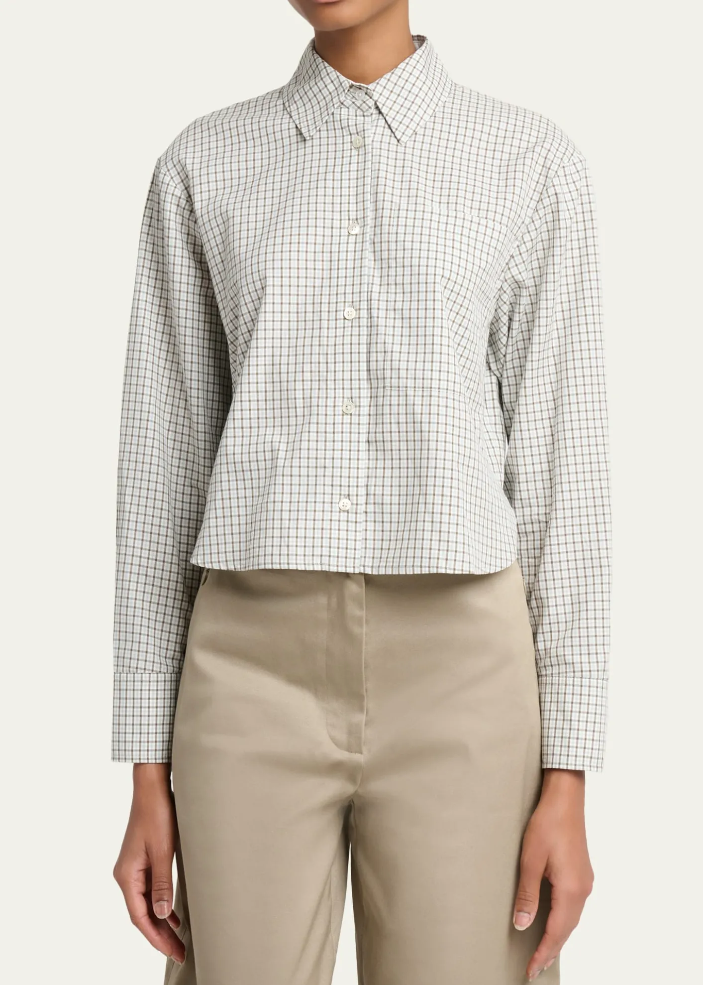 Proenza Schouler White LabelOlive Cropped Check Shirt