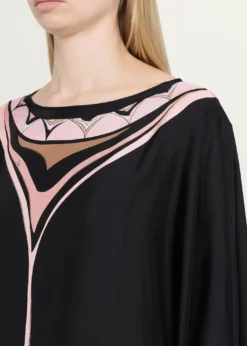 PucciFari-Print Silk Twill Tie-Cuff Caftan Dress