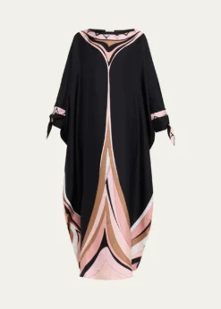 PucciFari-Print Silk Twill Tie-Cuff Caftan Dress